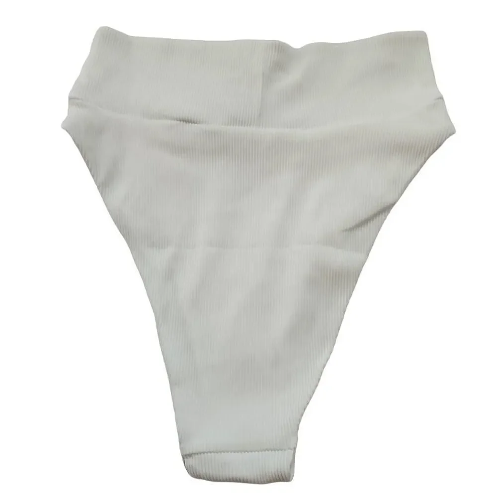 Aerie Women's Size XS White Ribbed High Cut Cheeky Bikini Bottoms